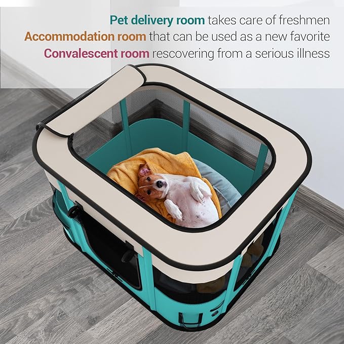 Foldable Pet Playpen, Portable Dog Cat Crate Pet Kennel Tent, Removable Shade Cover, Free Carrying Case, Indoor Outdoor Travel Use for Small Medium Large Dogs Cats (L-Blue-S, Medium(72*54.5*42.5CM))