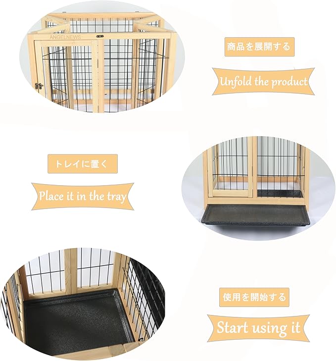 Wooden Folding Pet Cage Puppy Kennel & Cat Cage with Flippable Roof and Removable Tray, Indoor Dog Crate Furniture, Easy Assemble Easy Storing (M)