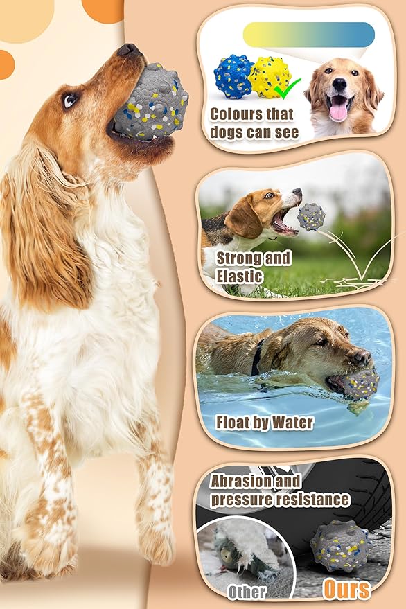Dog Balls for Aggressive Chewers,Indestructible Tennis Balls for Dogs, Durable Bouncy Dog Toy Balls, Interactive Dog Toys for Fetch Game, Lightweight Floating Balls (Grey Medium)