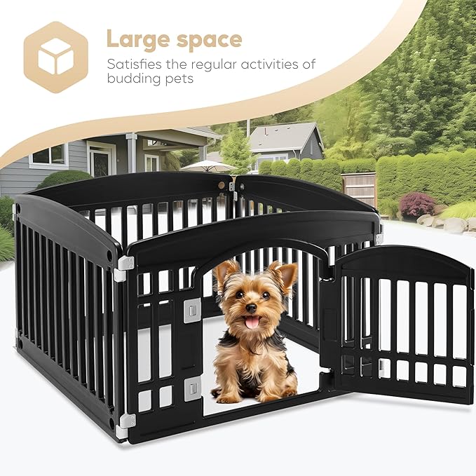 Simple Deluxe Plastic Dog Playpen, 24" Exercise 4-Panel Pet Playpen with Door, Safe and Secure, Folding and Portable Puppy Playpen for Puppies and Small Dogs, Black