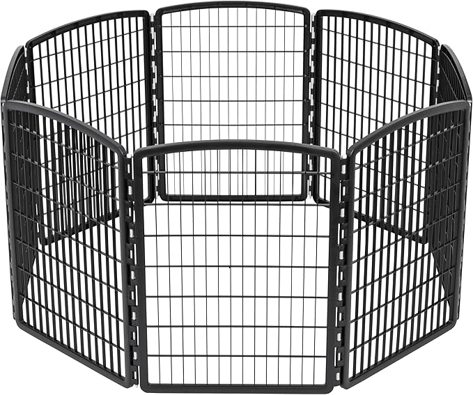 IRIS USA Dog Playpen, 8-Panel 34" Pet Playpen, Puppy Playpen, Indoor/Outdoor Dog Pen, 63 x 63 x 34, Foldable, Customizable, Black