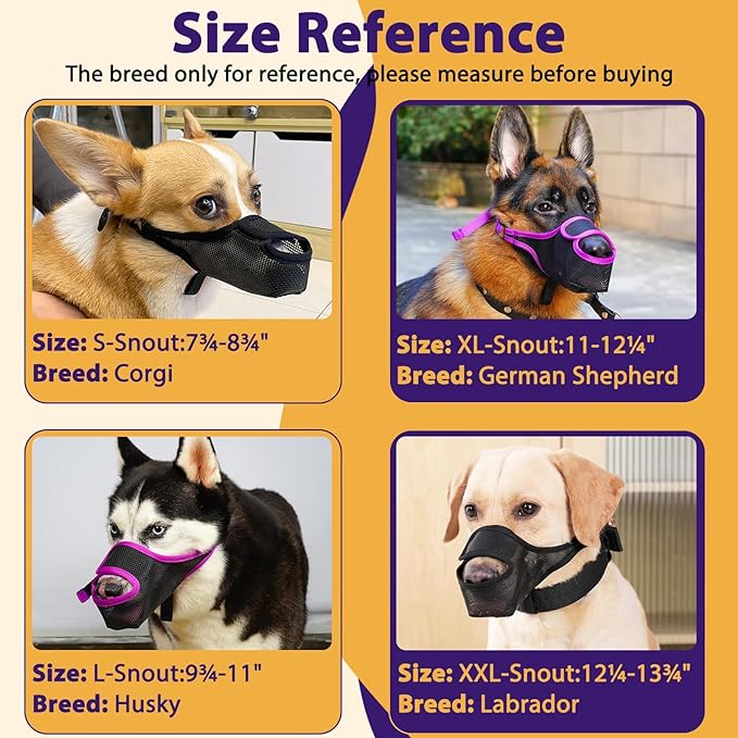 LUCKYPAW Dog Muzzle, Mesh Muzzle for Large Medium Small Dogs with Front Opening Design, Dog Mouth Cover to Prevent Biting, Licking, Chewing, Scavenging, Allows Drinking (S-Snout:7¾-8¾", Black)