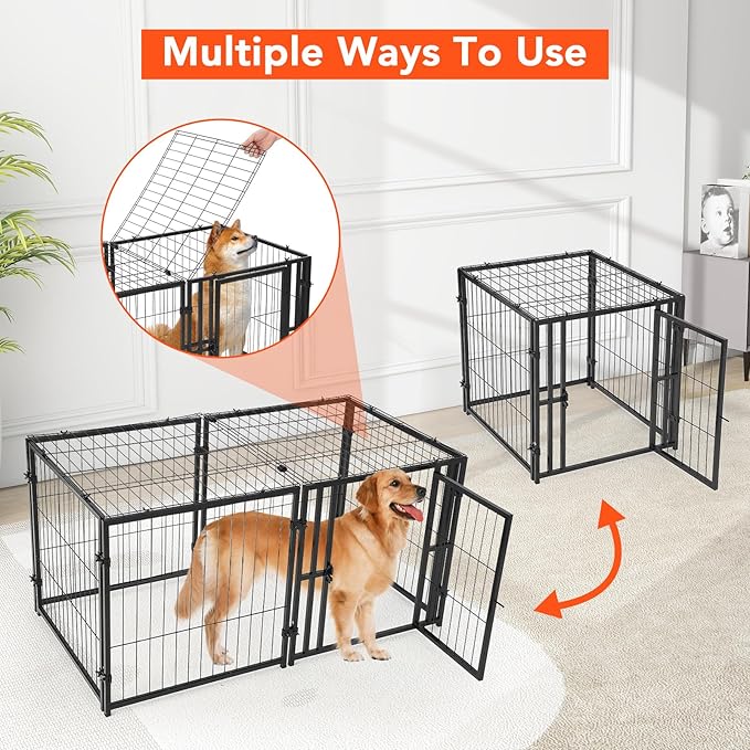 Large Dog Crate,48" L x 24" H,Metal Dog Crate, Dog Kennel, Dog Kennel for Small Medium Large Dogs, Puppy Dog Playpen, Pet Cage, Pet Playpen, Indoor Outdoor-Black
