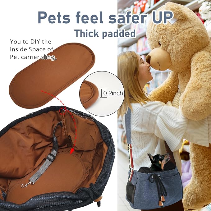 Dog Sling Carrier, Thick Padded Cat Carrier for Small Dogs Hands Free Large Interior Puppy Pet Sling Carriers with Breathable Mesh, Drawstring for Outdoor Travel, Supermarkt Bag