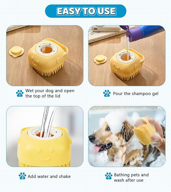 4PCS Dog Bath Brush Pet Massage Shampoo Brush Dog Scrubber for Dog Washing Brush Scrubber Pet Bath Massage Brush with Soft Silicone Bristles for Dog Cat Grooming Cleaning (Yellow Blue blue)