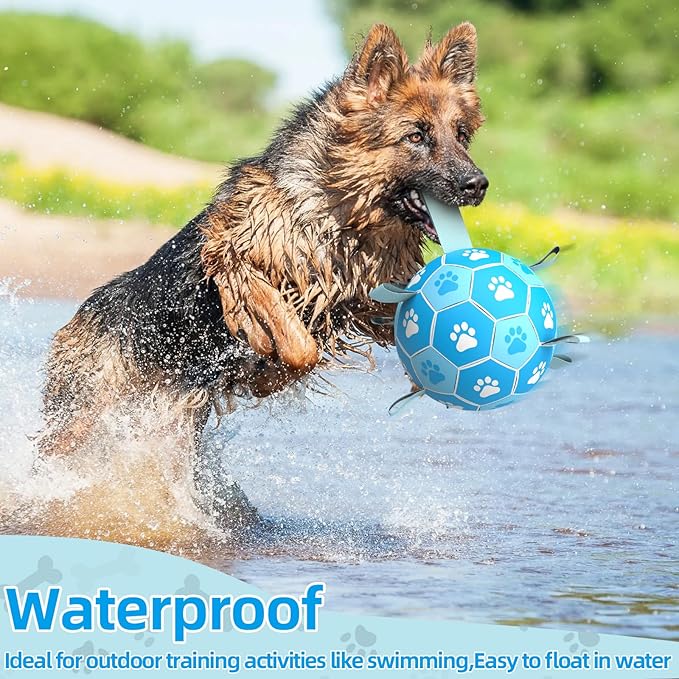 QDAN Dog Toys Balls Dog Soccer Ball with Straps, Dog Balls for Tug of War, Interactive Dog Toys, Dog Birthday Gifts, Durable Dog Water Toy for Small Medium Dogs(6 Inch)