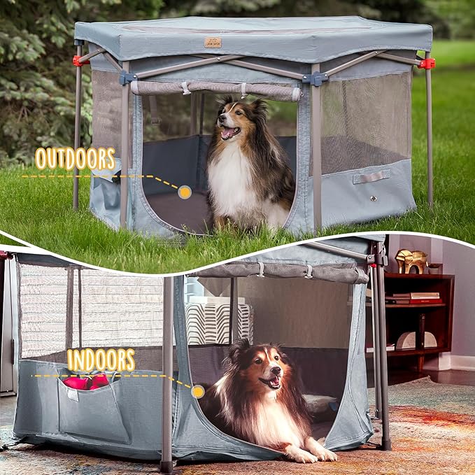 Zora Portable Pet Playpen, Foldable Dog Playpens for Indoor and Outdoor Exercise, Pop Up Pet Fence with Carrying Case for Dogs/Puppies, Dove Gray, 49" x 49" x 28"