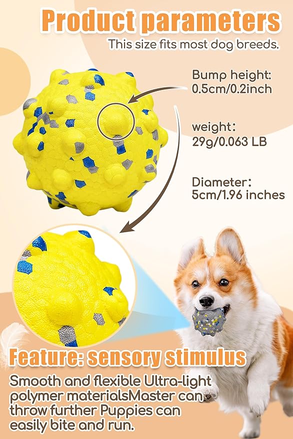 Dog Balls for Aggressive Chewers,Indestructible Tennis Balls for Dogs, Durable Bouncy Dog Toy Balls, Interactive Dog Toys for Fetch Game, Lightweight Floating Balls (Yellow Small)