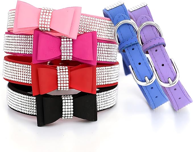Yellow Medium Dog Collar for Girl,Diamond Dog Collar with Bow tie, Female Cat Collars Rhinestone Crystal Jeweled Bling Sparkling Glitter for Small Medium Large Dogs,M