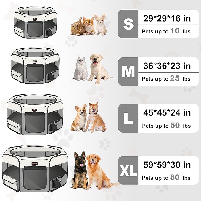 Aivituvin Dog Playpen Foldable Pet Play Pens with Carrying Bag for Cat, Puppies, Rabbits, Chickens, Durable Portable Pet Tent for Travel Camping Indoor/Outdoor Grey S
