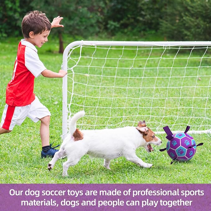 QDAN Dog Ropes Toys Soccer Ball with Straps, Interactive Dog Toys for Tug of War, Puppy Birthday Gifts, Dog Tug Toy, Dog Water Toy, Durable Dog Balls for Medium Dogs-Blue(6 Inch)