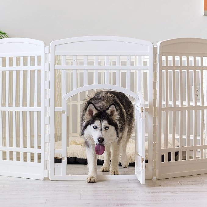 IRIS USA 34" 8-Panel Dog Playpen with Door, 63 x 63 x 35, Puppy Playpen, Dog Play Pen Indoors, Pet Fence, Medium Pets, White