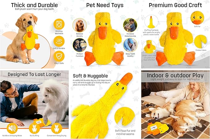FGA MARKETPLACE Duck-Frog-Squirrel Flat NO Stuffing NO Squeak Plush Dog Toy, Funny Style Will Entertain Your Dog for Hours, Recommended for Small and Medium Dog 21 INCH Long