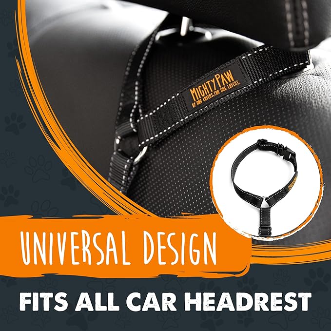 Mighty Paw Dog Seat Belt - Adjustable Length Fits Both Large and Small Dogs - Universal Design - Fits All Car Headrest - Reinforced Tactical Buckle - Strong and Easy to Use - Lightweight and Strong