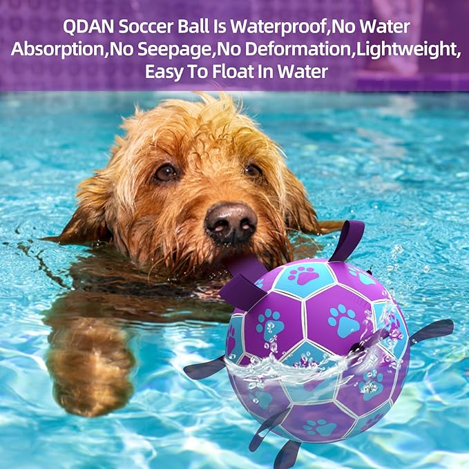 QDAN Dog Ropes Toys Soccer Ball with Straps, Interactive Dog Toys for Tug of War, Puppy Birthday Gifts, Dog Tug Toy, Dog Water Toy, Durable Dog Balls for Medium Dogs-Blue(6 Inch)