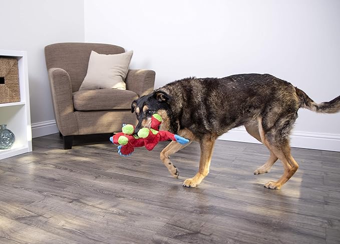 goDog Dinos Frills Squeaky Plush Dog Toy, Chew Guard Technology - Red, Large