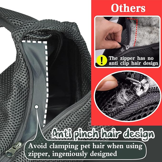 Dog Cat Sling Carrier, Adjustable Padded Shoulder Strap, with Mesh Pocket for Outdoor Travel (S - Up to 6 lbs, Black - Black)
