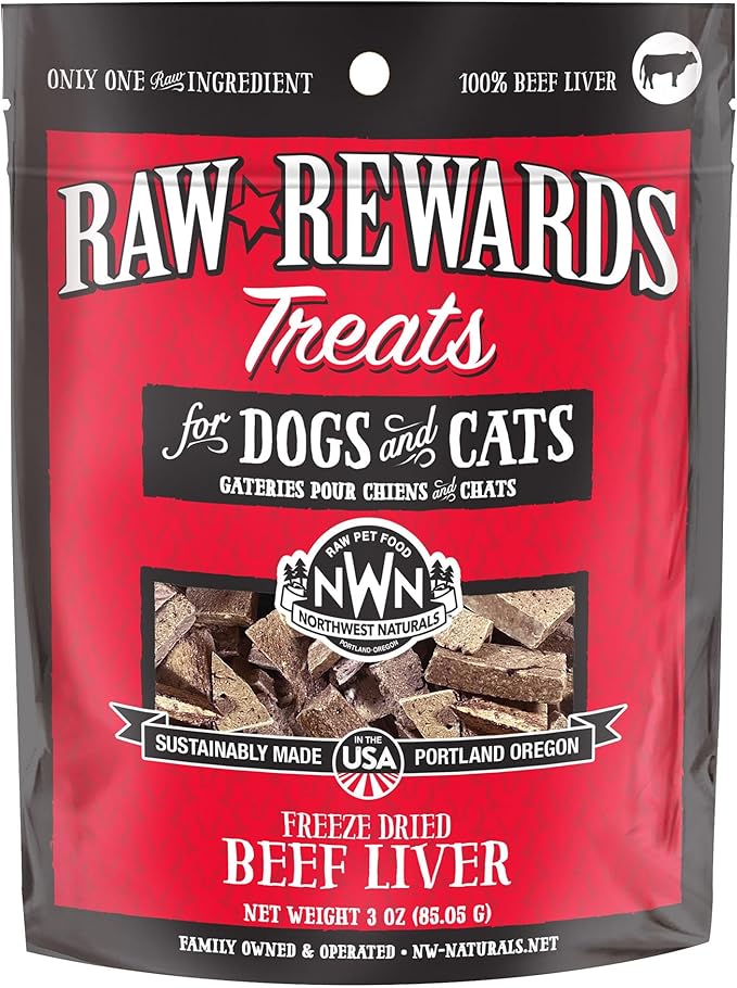 Northwest Naturals Raw Rewards Freeze-Dried Beef Liver Treats for Dogs and Cats - Bite-Sized Pieces - Healthy, 1 Ingredient, Human Grade Pet Food, All Natural - 3 Oz