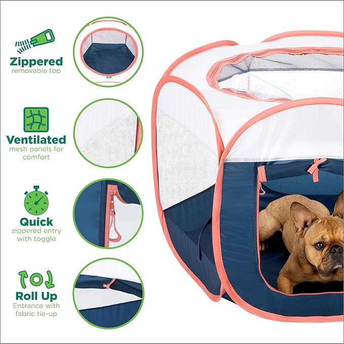 Furhaven Pop Up Playpen Pet Tent Playground - Navy, Large