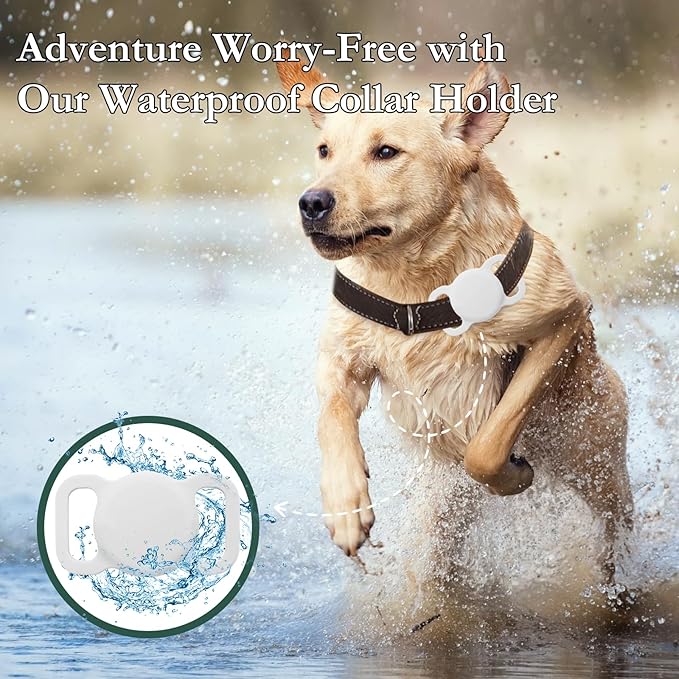 Pet Location Tracker, Smart Dog Tracker with Collar Holder, MFi Certificated Tracking Device, Waterproof Bluetooth Tracker, No Monthly Fee, Not GPS Tracker, iOS Compatible (White)