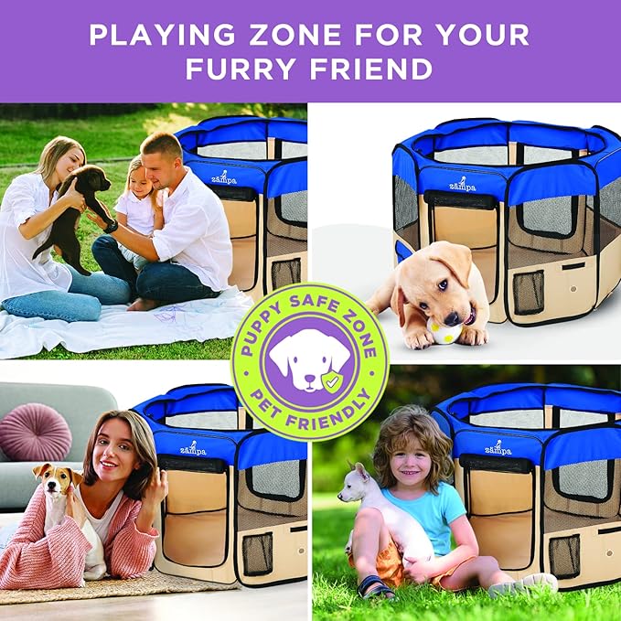 Zampa Dog Playpen Medium 45"x45"x24" Pop Up Portable Playpen for Dogs and Cat, Foldable | Indoor/Outdoor Pen & Travel Pet Carrier + Carrying Case.