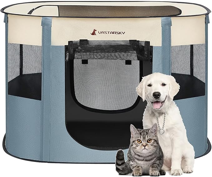 Foldable Pet Playpen,Cat Puppy Playpen,Portable Dog Cage Soft Portable Exercise Kennel Tent,Puppy Kitten Pen Indoors/Outdoors Pet Tent Fence (Grey-M)