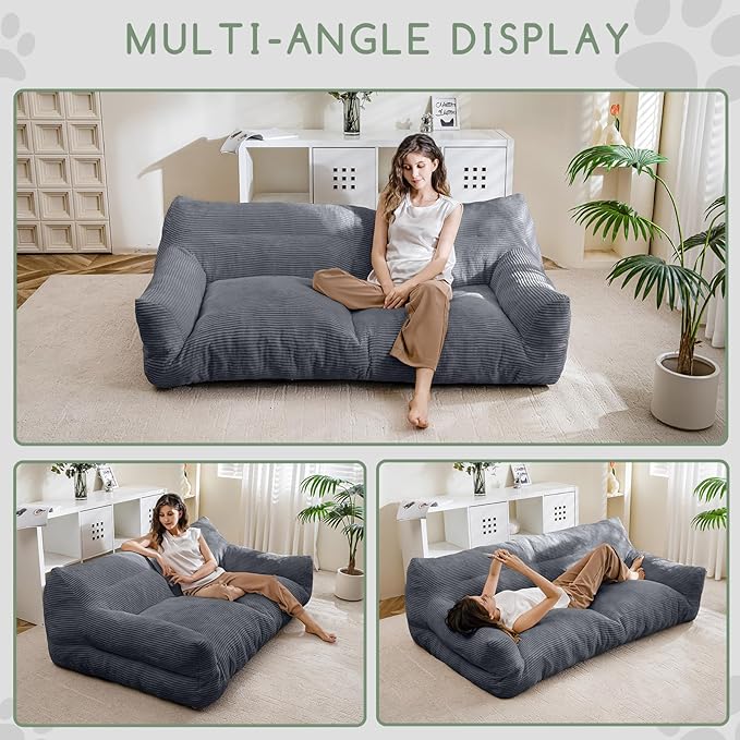 HIGOGOGO Giant Human Dog Sofa Bed, Big Comfy Floor Sofa Couch for Pet Families with Foam Chunk Supportive Mat, Corduroy Orthopedic Dog Bed for Human, Grey