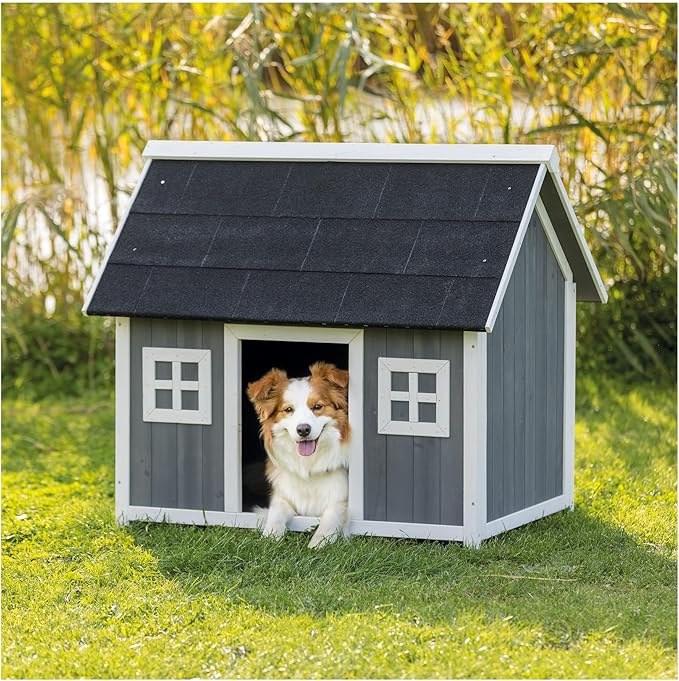TRIXIE Natura Barn Style Dog House – Dog House for Medium Dogs with Weatherproof Sealer & Peaked Roof, Wooden Dog House with Adjustable Legs for Small to Medium-Sized Dogs – 41 x 27.75 x 36 in
