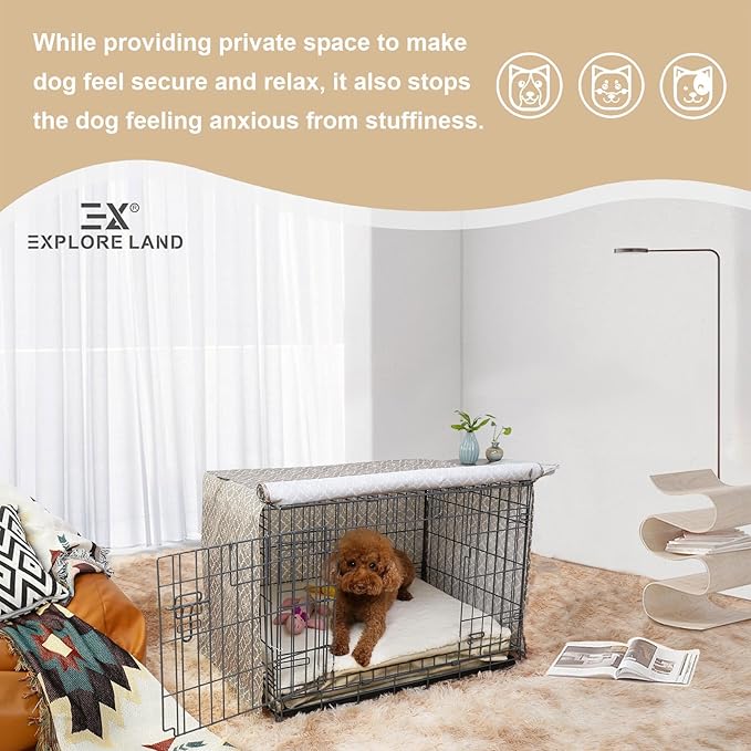 Explore Land Pattern Dog Crate Cover for 48 Inches Wire Cage, Heavy-Duty Polyester 1 2 3 Doors Standard Metal Pet Kennel Enclosure (Vintage Violet)