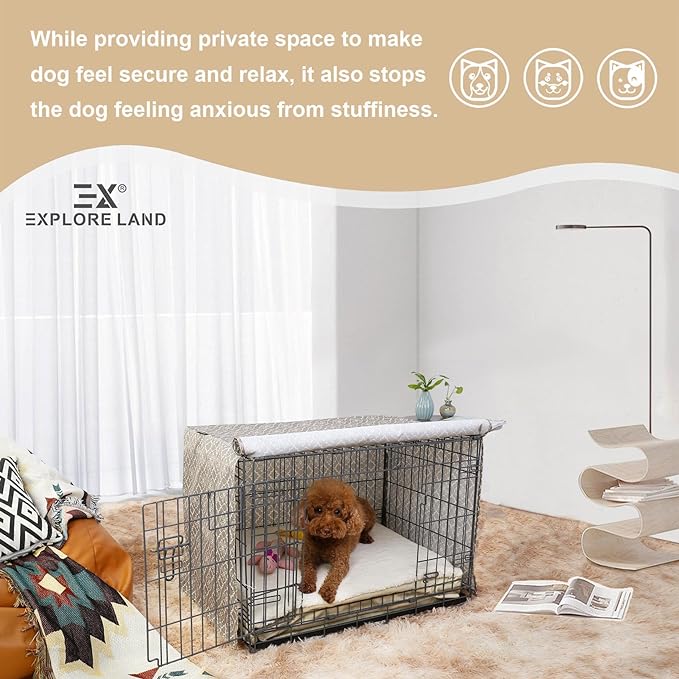 Explore Land Pattern Dog Crate Cover for 36 Inches Wire Cage, Heavy-Duty Polyester 1 2 3 Doors Standard Metal Pet Kennel Enclosure (Vintage Violet)