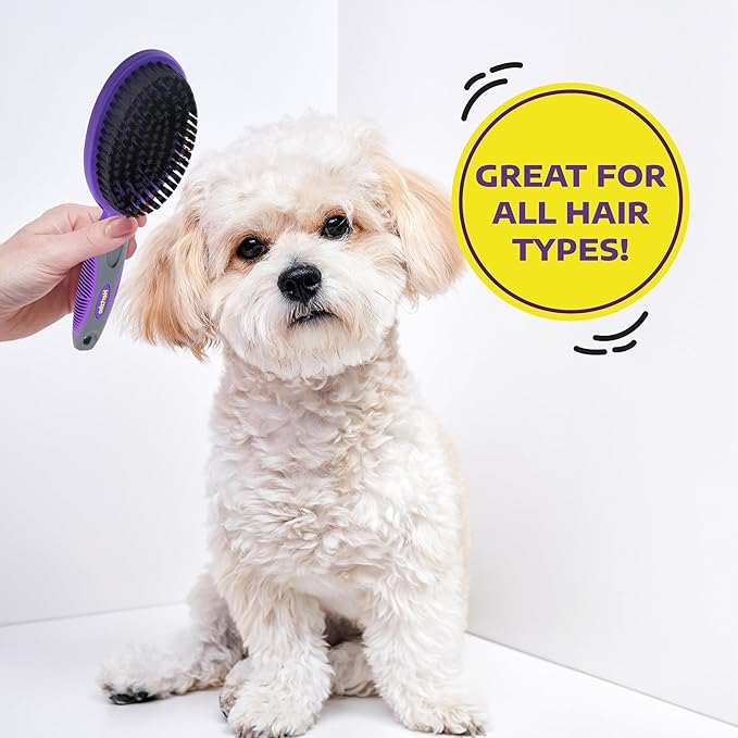 Hertzko Bristle Brush For Dogs and Cats with Long or Short Hair - Dense Bristles Remove Loose Hair from Top Coat, Removes Tangles, Dander, Dust, Trapped Dirt and Dead Undercoat (Single Sided)