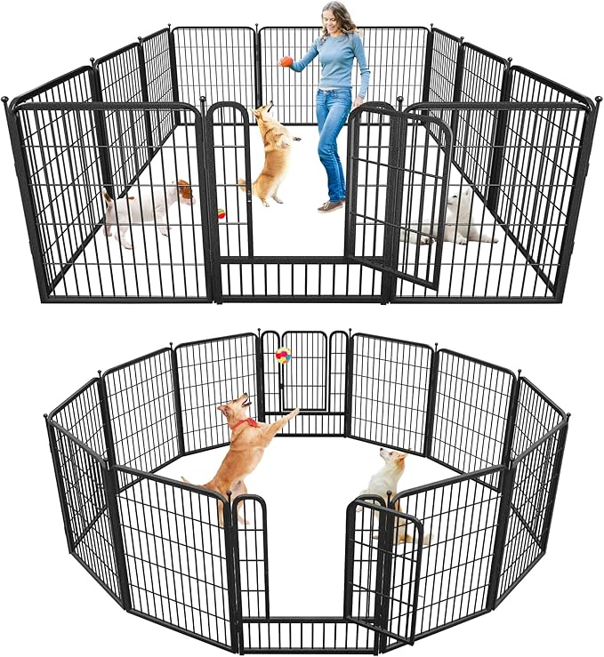 Dog Playpen Outdoor 32Inches Height 12 Panels Heavy Duty Metal Dog Fence with Doors Dog Pens for Medium/Small Dogs Portable Pet Puppy Playpen for Outdoor Indoor RV Camping Yard Black slive