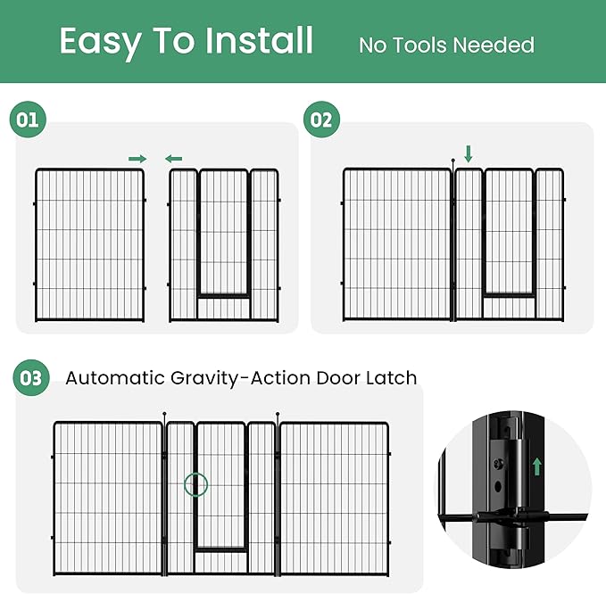 InfiniPower Dog Playpen for Yard, RV, Camping, 40 Inch 8 Panels Play Pen Indoor, Heavy Duty Indoor Outdoor Exercise Dog Pen for Small/Medium/Large Dogs, Black