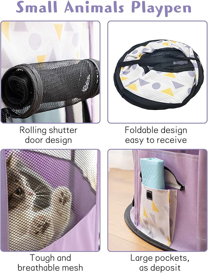 BNOSDM Rabbit Playpen with Zippered Top Portable Small Pet Cage Tent Bunny Foldable Pop Up playpen Indoor Outdoor Travel Use Exercise Yard Fence for Rabbits Ferrets Cats Guinea Pigs
