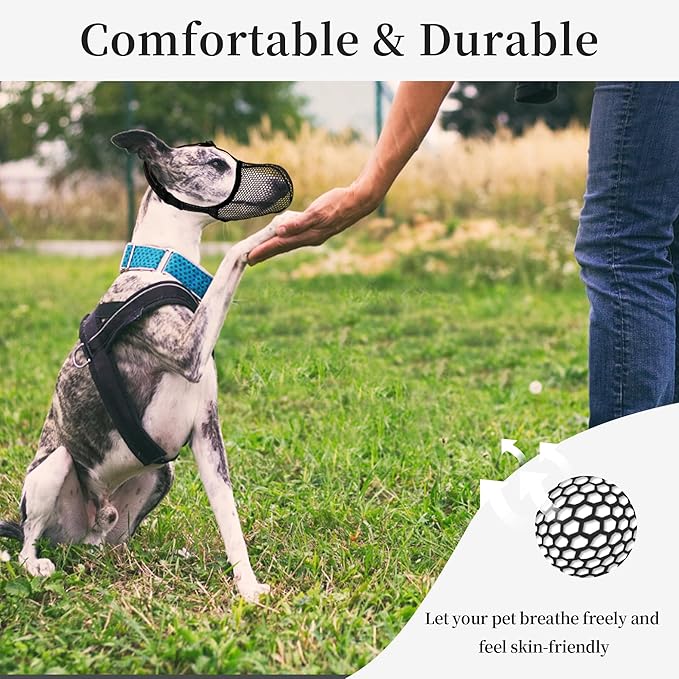 Dog Muzzle, Breathable Soft Muzzle for Small to Medium Dogs to Anti & Prevent Barking Biting Chewing, Reflective & Adjustable Basket Muzzle with Air Mesh for Schnauzer Black M