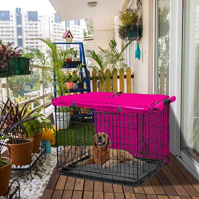 Dog Crate Cover 48 inch XL Dog Kennel Outside Cover, Big Dog Cage for Large Dogs Wire with1 2 3 Doors, Waterproof 600D Oxford Fabric Indoor/Outdoor Pink(Dog Crate NOT Included)
