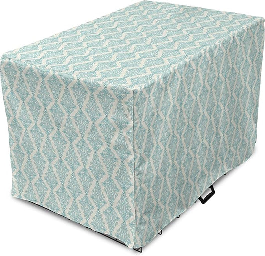 Lunarable Damask Blue Dog Crate Cover, Vintage Antique Pattern with Classic Victorian Motif, Easy to Use Pet Kennel Cover for Small Dogs Puppies Kittens, 18 Inch, Eggshell Pale Cadet Blue