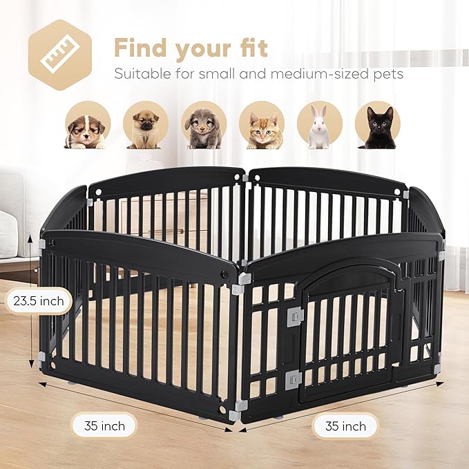 Simple Deluxe Dog Playpen, 24" Exercise 6-Panel Pet Playpen with Door, Safe and Secure, Folding and Portable Puppy Playpen for Puppies and Small Dogs, Black