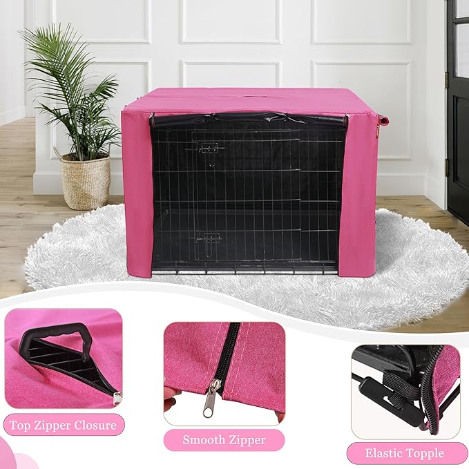 HiCaptain Dog Crate Cover for 36 Inches Wire Crate, Heavy-Duty Breathable Pet Kennel Covers Fit for 1 2 Doors Standard Wire Crate (Pink 36 inches)
