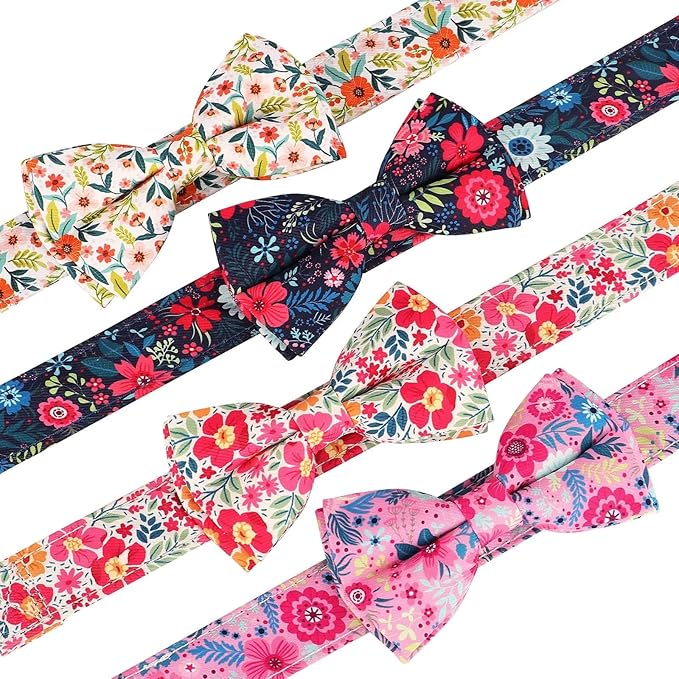 Didog Floral Dog Collar with Bow, Cute Girl Dog Collars with Detachable Bowtie, Soft & Comfy Spring Summer Dog Collar for Small Medium Large Dogs Gift Holiday, Red, L