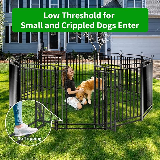 Dog Playpen Outdoor 16 Panels Heavy Duty Dog Fence 47" Height with Thick Pipe Anti-Rust with Doors Portable for RV Camping Yard, Total 36FT, 103 Sq.ft, Snowy Black