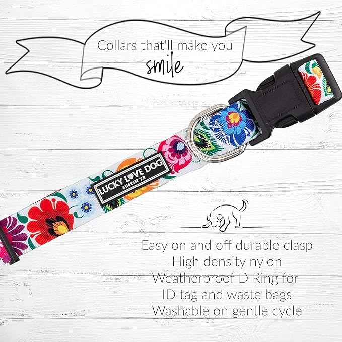 Lucky Love Dog Martingale Collar and Leash Set, Premium No Slip Collar and Leash Set, Vivid Floral Martingale Dog Collar, Great for Whippets, Greyhounds, and More (Ladybird, Large - Combo)