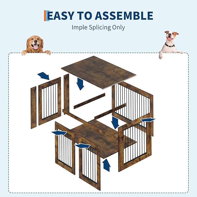 23.6" Dog Crate Furniture, Wooden Kennel with Locking Double Doors, Chew-Resistant Indoor Pet Cage End Table for Small Breeds, Brown