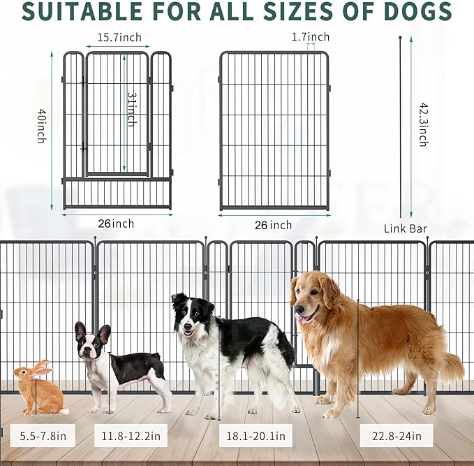 Musen Dog Playpen Outdoor, 16 Panels Dog Pen 40" Height Dog Fence Exercise Pen with Doors for Large/Medium/Small Dogs, Portable Pet Playpen for Yard, RV, Camping, Hammer Paint Finish