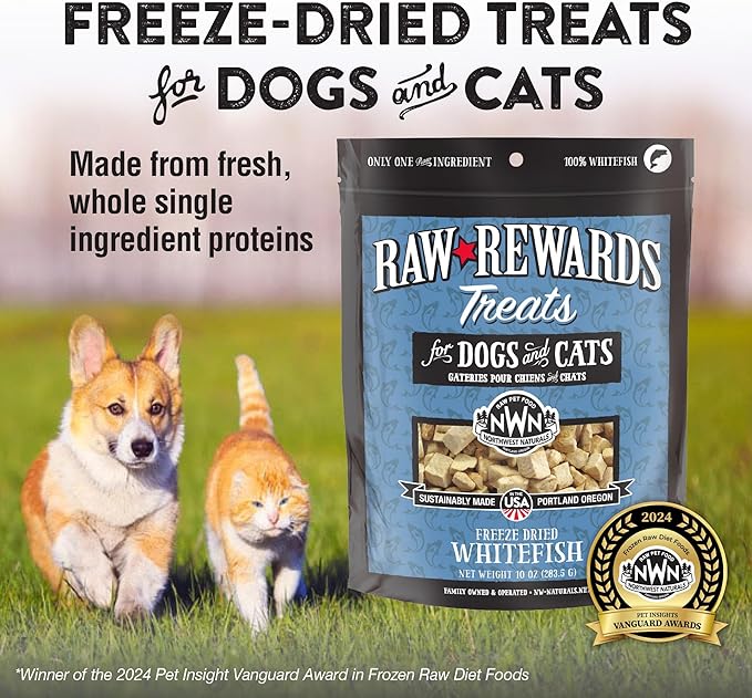 Northwest Naturals Raw Rewards Freeze-Dried Whitefish Treats for Dogs and Cats - Bite-Sized Pieces - Healthy, 1 Ingredient, Human Grade Pet Food, All Natural - 10 Oz (Pack of 3)