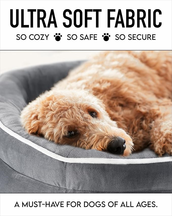 OhGeni Orthopedic Dog Bed for Extra Large Dogs, Dog Couch Design with Egg Foam Support, Removable, Machine Washable Plush Cover and Non-Slip Bottom with Four Sided Bolster Cushion (Gray)