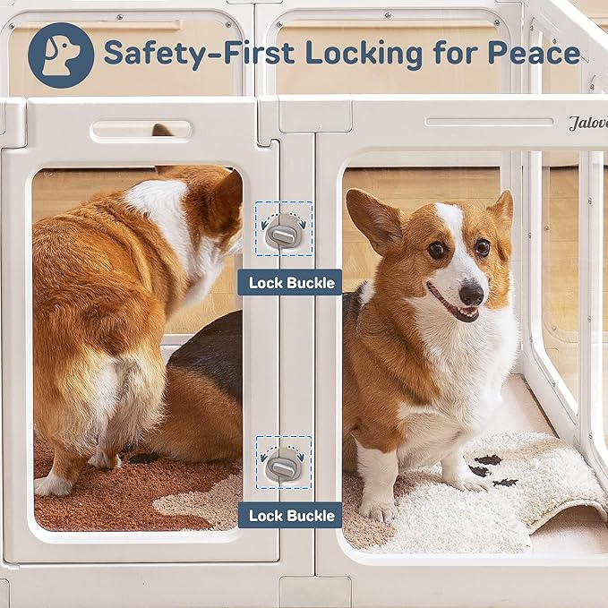 Acrylic Dog Playpen Indoor, 24“ H Plastic Pet Playpen with Door, Clear Pet Play Pen for Puppy Cat Rabbit Ferret, Easy Assemble Dog Pen, Preferable for Small Cage, White 10 PCS