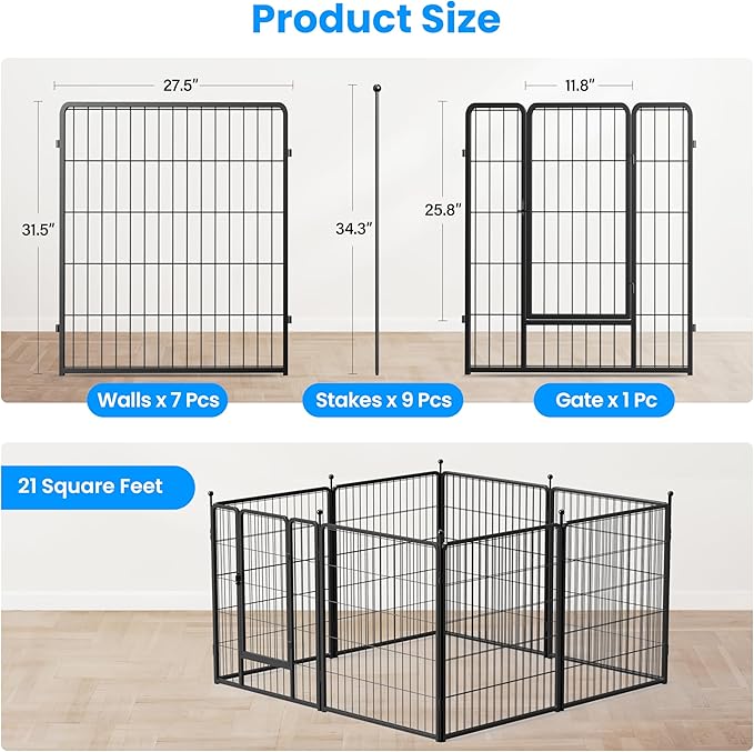 Simple Deluxe Dog Playpen Outdoor, Portable Dog Playpen for Travel, Camping, 32" Height 8 Panels Heavy Duty Dog Pen for Small/Medium Dogs, Black