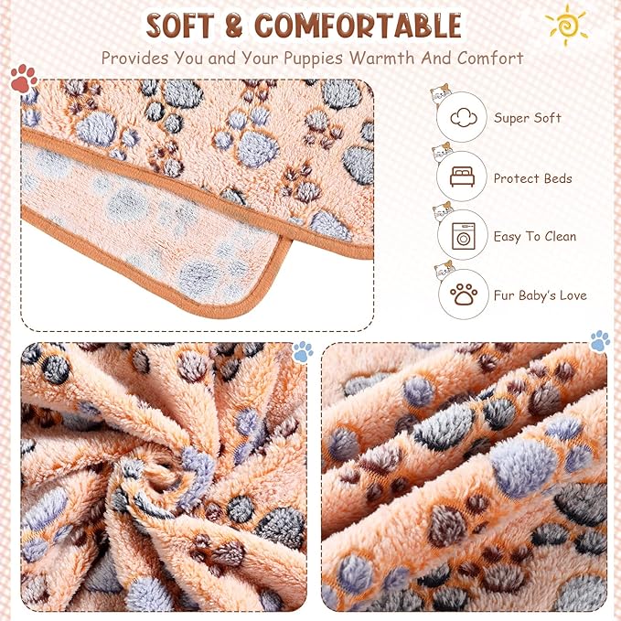 Tatuo 4 Pcs Dog Blanket Pet Puppy Blanket Puppy Teething Toys Paw Print Fleece Blanket for Pet Cat Soft Warm Sleep Mat Guinea Pig Cage Blanket(XXXX-Large(72 x 72 Inch),White, Coffee, Pink, Purple)