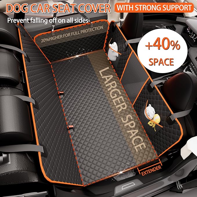 Back Seat Extender for Dogs Hard Bottom Holds 420LBS,Waterproof Dog Hammock for Car Dog Car Bed,Dog Car Seat Cover for Back Seat with Mesh Window and Storage Pocket for Car, SUV,Truck